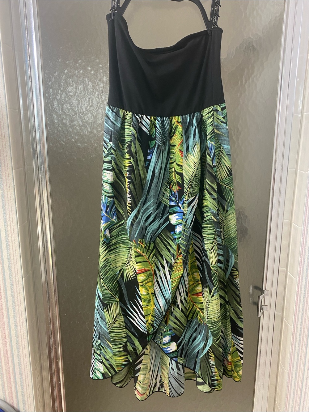 Black & Green Tropical Asymmetrical Summer Dress